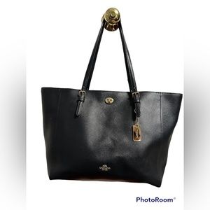 COACH Black Laptop Turn Lock Crossgrain Leather Work Tote Bag